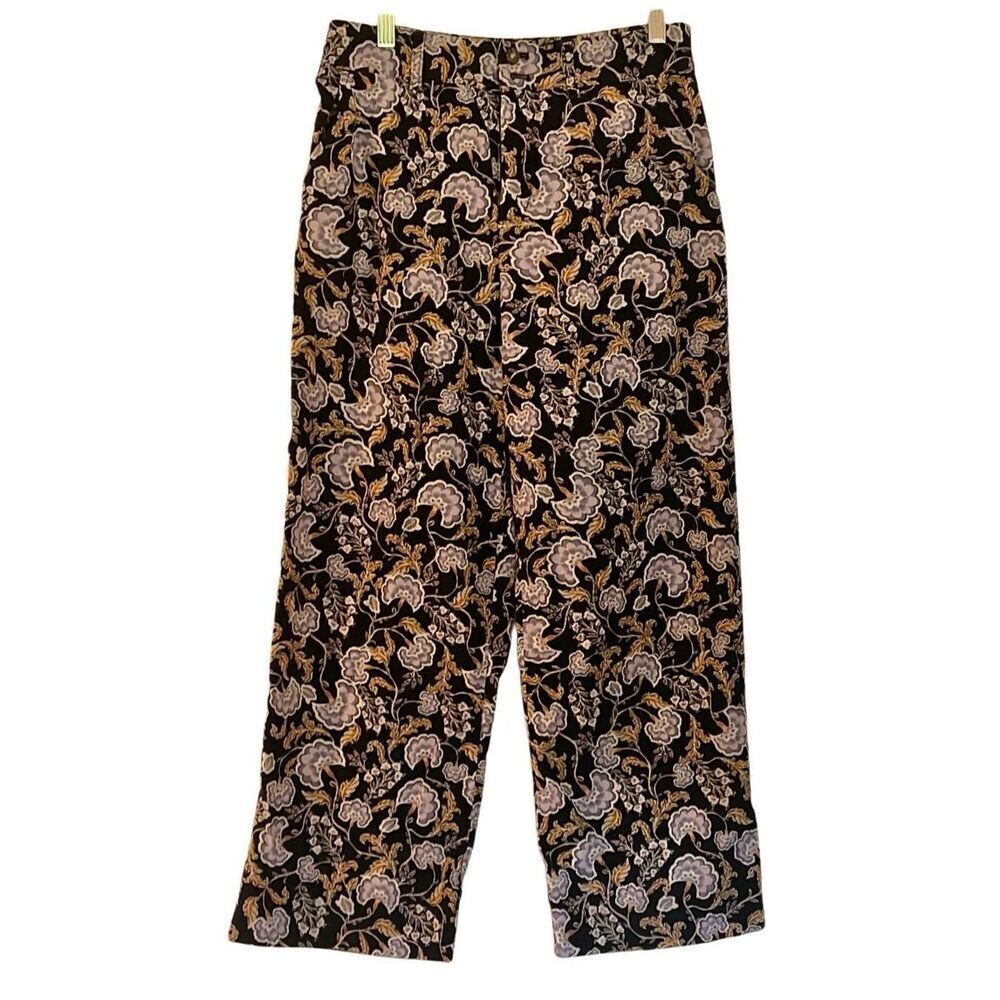 Garnet Hill purple floral corduroy wide leg pant size 4 - Picture 2 of 15